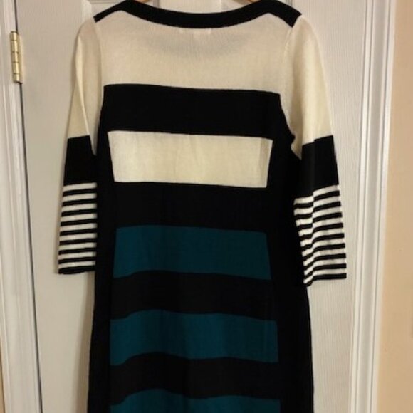 Studio One Women's Colorblock Green Black White Sweater Knit Dress Sz L Holiday - Picture 3 of 9